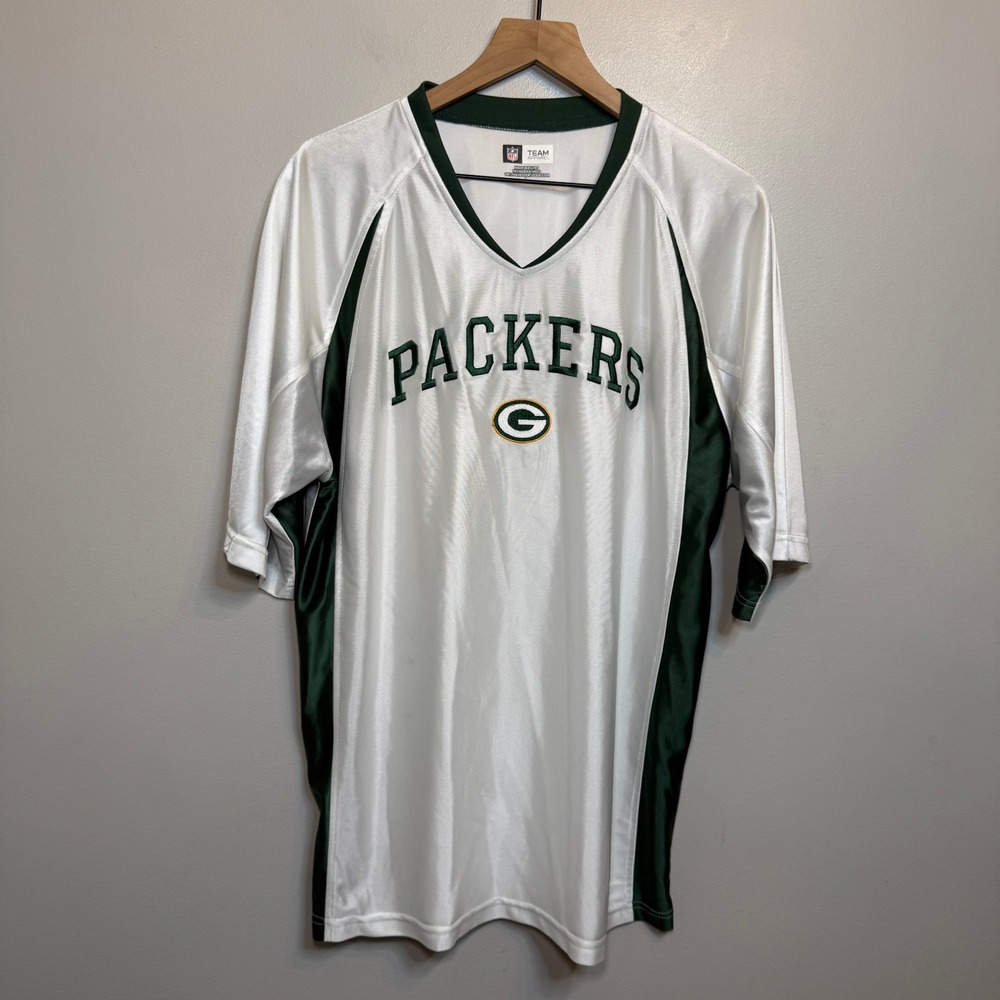 NFL Team Apparel Green Bay Packers Jersey Men's Large White Green V-Neck